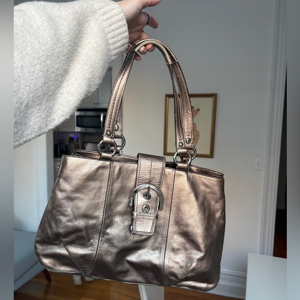 Coach Soho Buckle Metallic Bronze Leather Tote Shoulder Bag Vintage